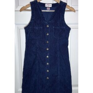 Copper Key Women's Navy Blue Corduroy Dress Fall Pockets Y2K Cottage 12